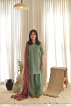 Olive Green Embroidered 3-Piece