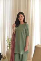 Olive Green Embroidered 3-Piece