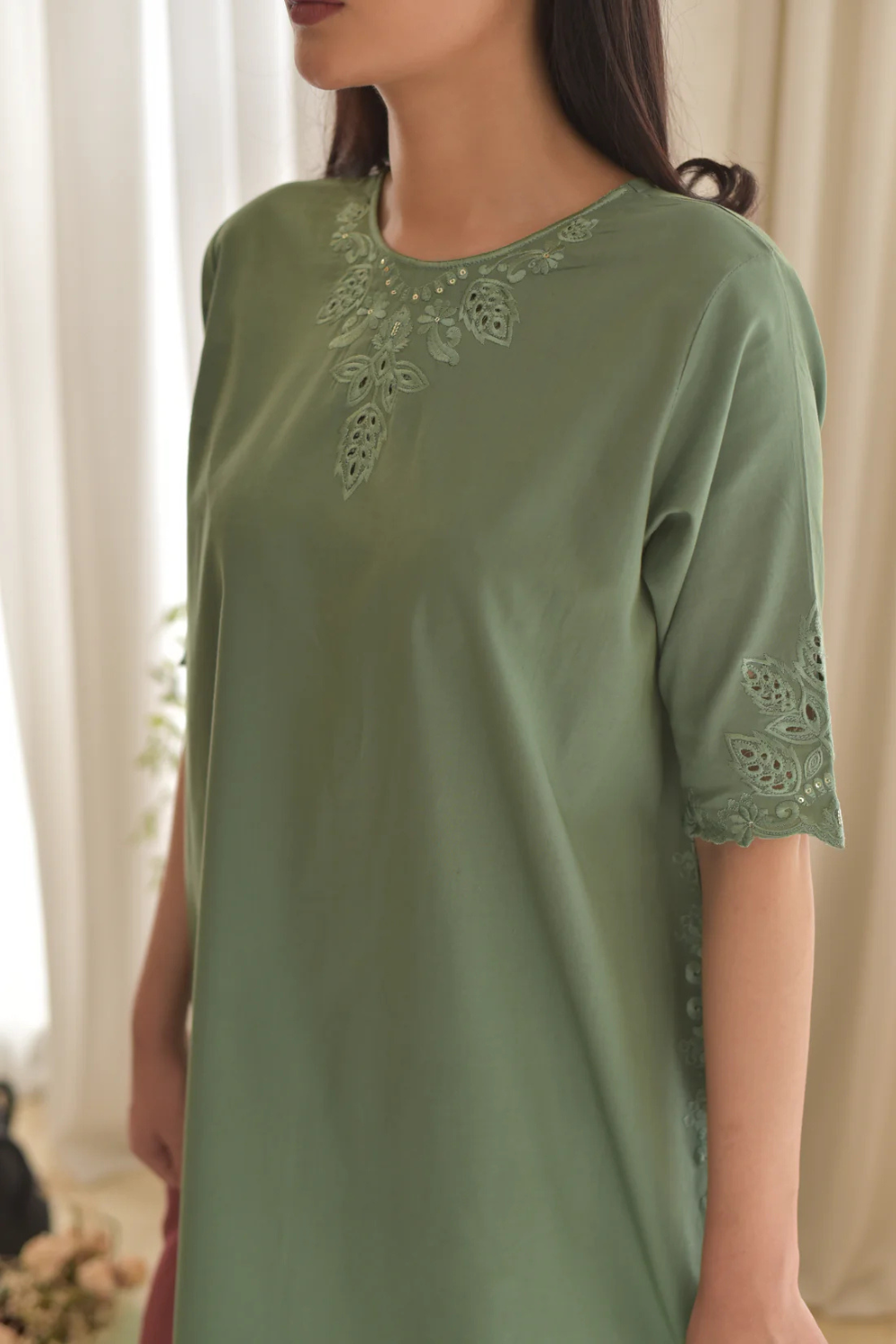 Olive Green Embroidered 3-Piece